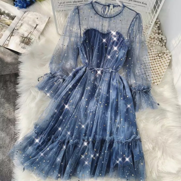 NWT Star Sheer Mini Party Dress S:Small - Picture 3 of 12